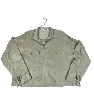 Soft Surroundings Riona Tencel Full Zip Ruched Sleeves Utility Jacket - Sz L